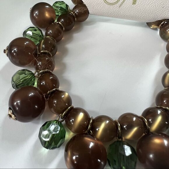 Studio Works Emerald Green Brown Boho Beaded Bracelet NWT - Picture 1 of 8